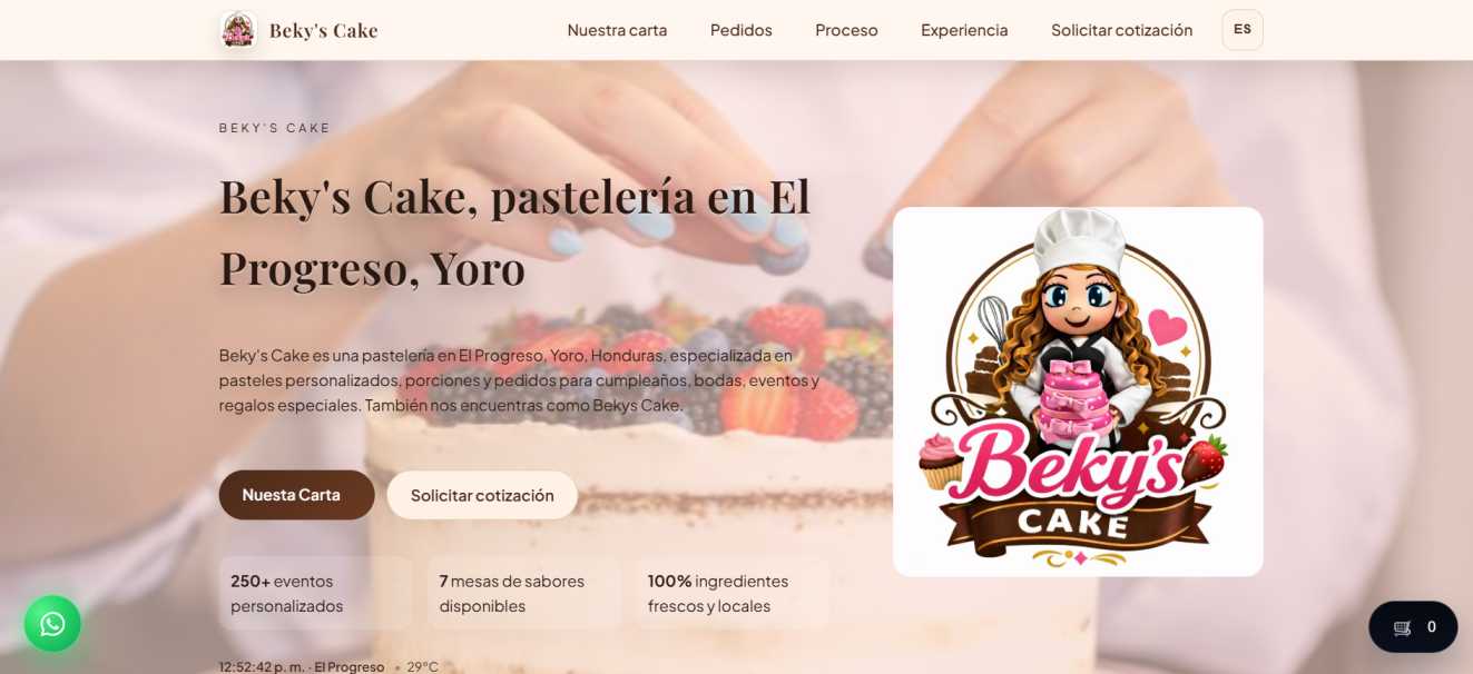 Sitio web para pastelería Beky's Cake desarrollado por Ken Code