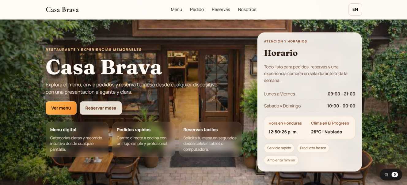 Página web para restaurante Casa Brava creada por Ken Code