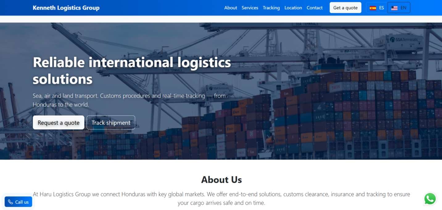 Página web de logística Kenneth Logistics Group desarrollada por Ken Code